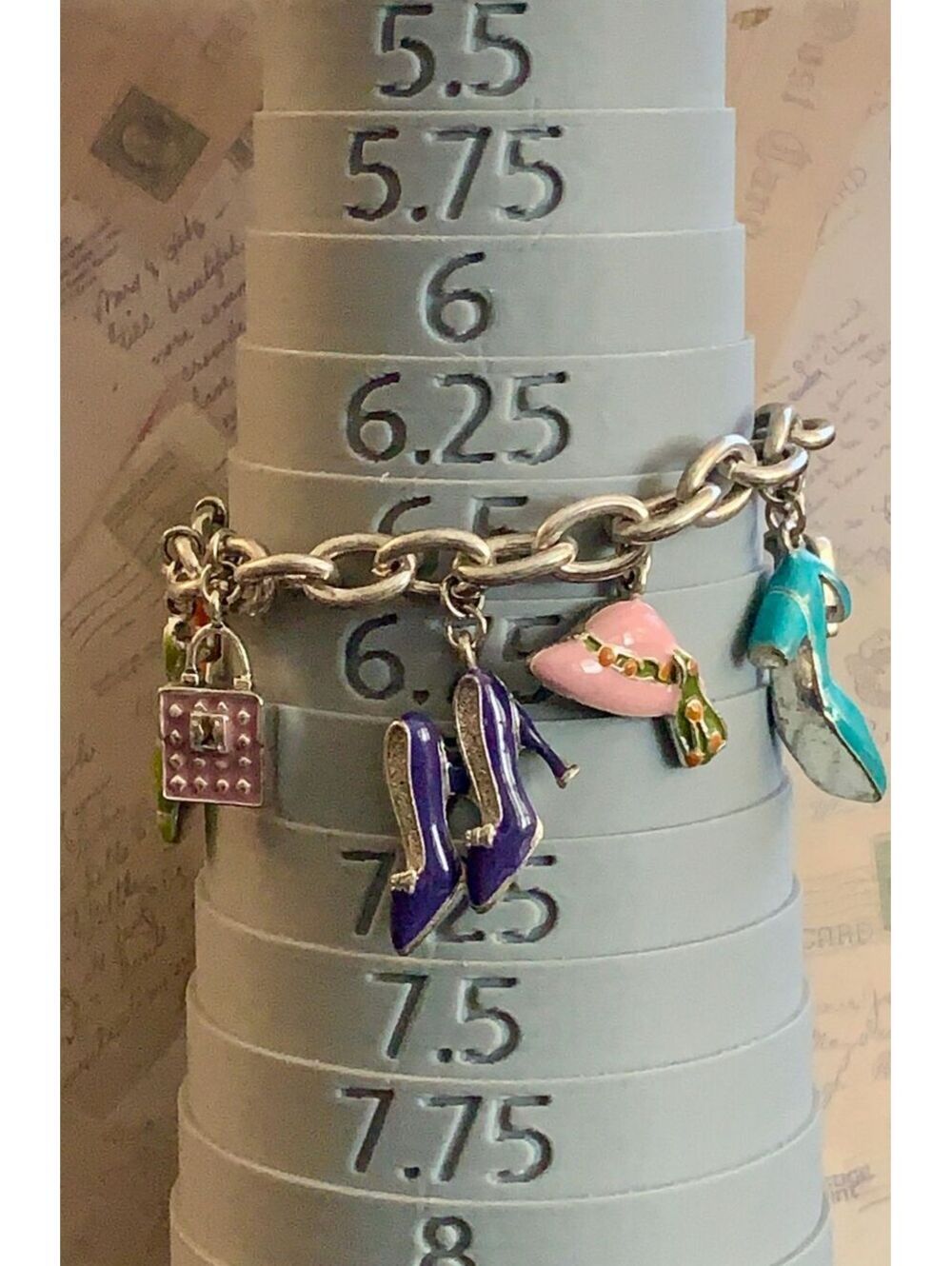 Vintage Designer Enamel Fashion Shoes And Handbags Charm Bracelet - Picture 3 of 3